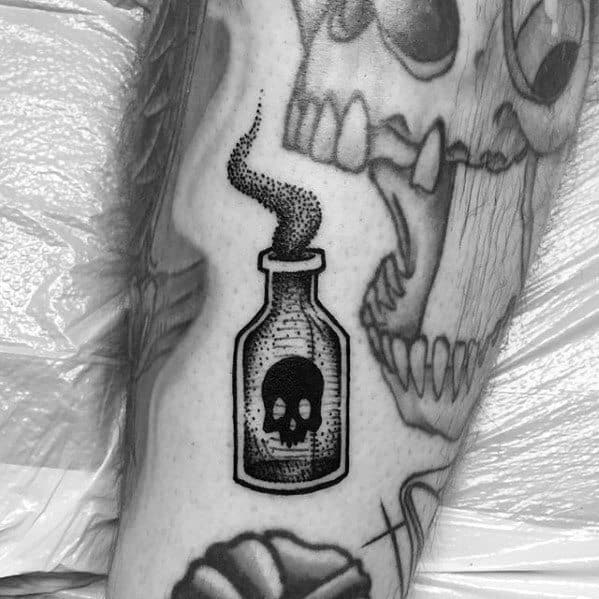 Tiny Leg Poison Bottle Tattoos For Males