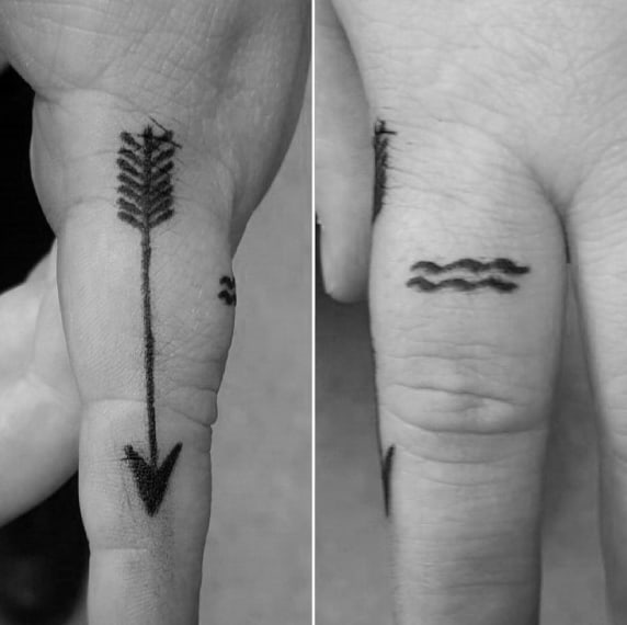 Tiny Mens Aquarius Finger Tattoos