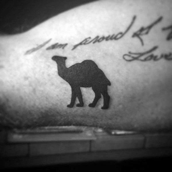 Tiny Mens Black Ink Camel Outer Arm Tattoo Ideas