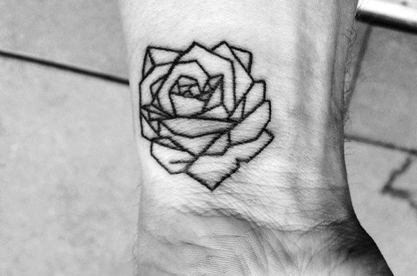 Tiny Mens Geometric Rose Wrist Tattoo