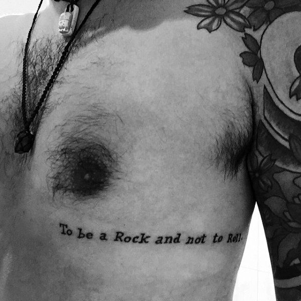 To Be A Rock And To Be Roll Typewriter Font Mens Rib Cage Side Word Tattoos