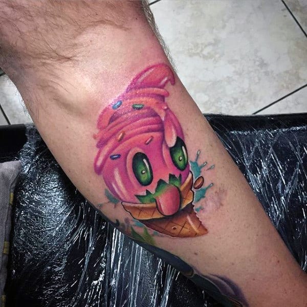 Tongue Out Smiley Strawberry Icecream New School Tattoo