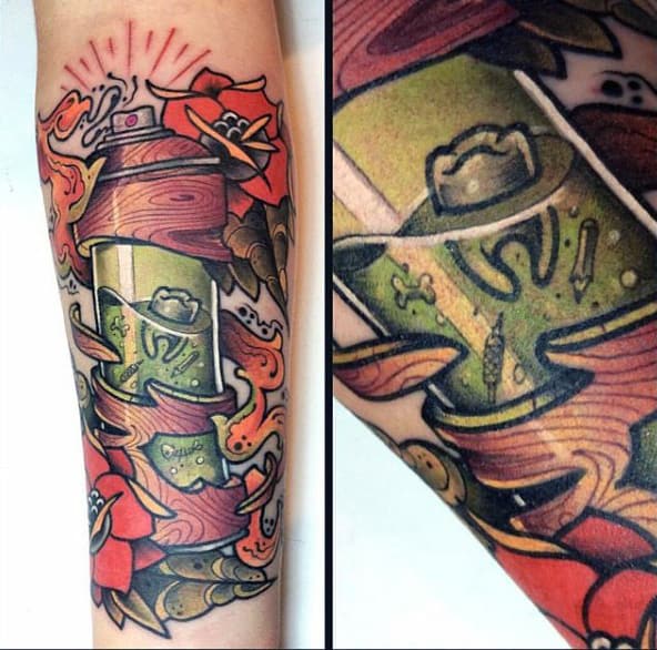 Tooth In A Hollow Paint Can Graffiti Tattoo On Forearm For Men