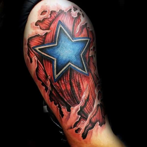 Torn Skin Dallas Cowboys Blue Star Mens Half Sleeve Tattoo
