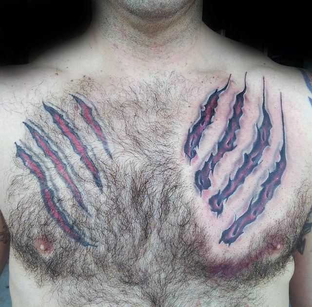Torn Skin Mens Upper Chest Bear Claw Tattoos