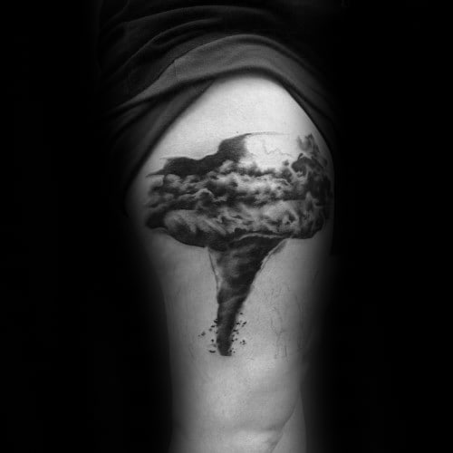 Tornado Cloud Mens Upper Arm Tattoos With Shaded Ink Design