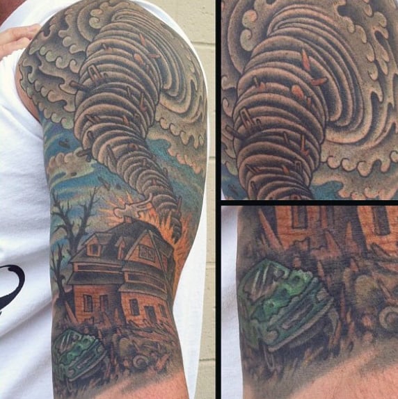 Tornado House Mens Half Sleeve Tattoos