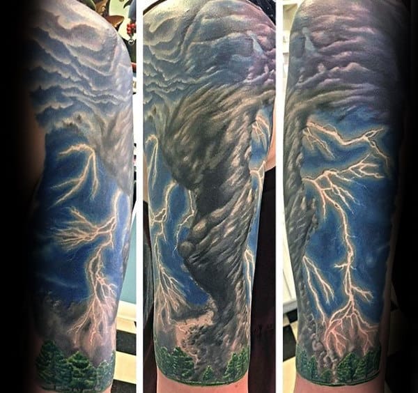 Tornado With Lightning Tattoo On Man Half Sleeve Design