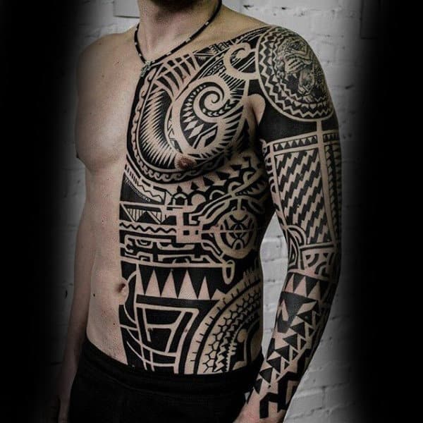 Torso Sick Black White Tattoo For Men