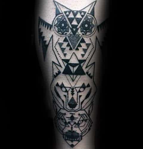 Totem Pole Animals Geometric Wolf Mens Tattoos
