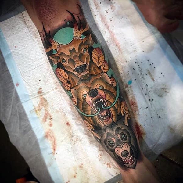 Totem Pole Neo Traditional Animal Tattoo For Guys On Leg Sleeve