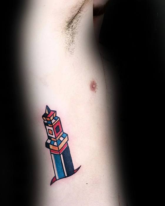 Tower Small Colorful Mens Rib Cage Side Tattoo