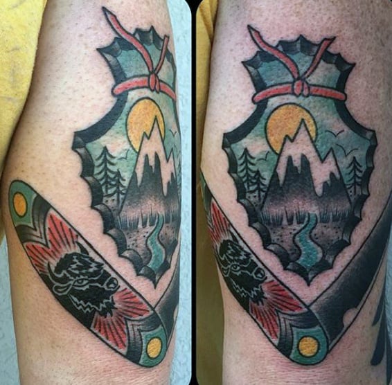 Tradional Indian Arrowhead Tattoo Design On Arms Guys