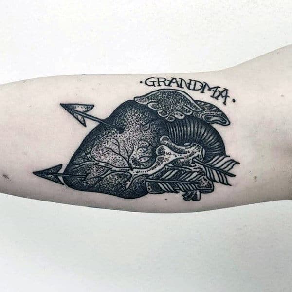Traditional Anatomical Heart Grandma Memorial Mens Arm Tattoos