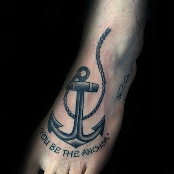 Traditional Anchor With Rope Mens Foot Tattoo Designs