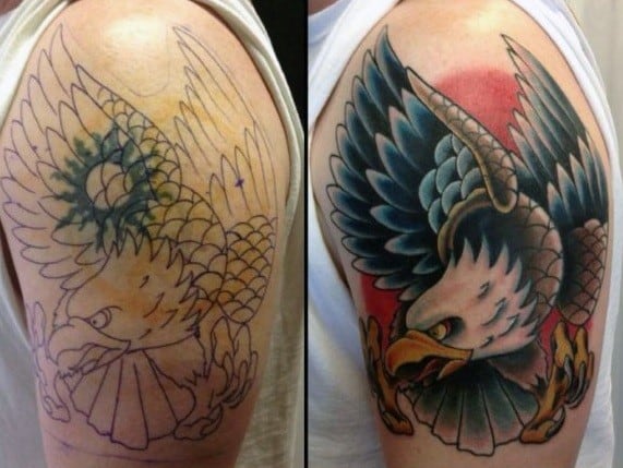 Traditional Arm Bald Eagle Guys Tattoo Cover Up Ideas