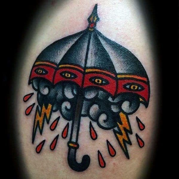 Traditional Arm Male Umbrella Rain Storm Cloud Tattoo Ideas