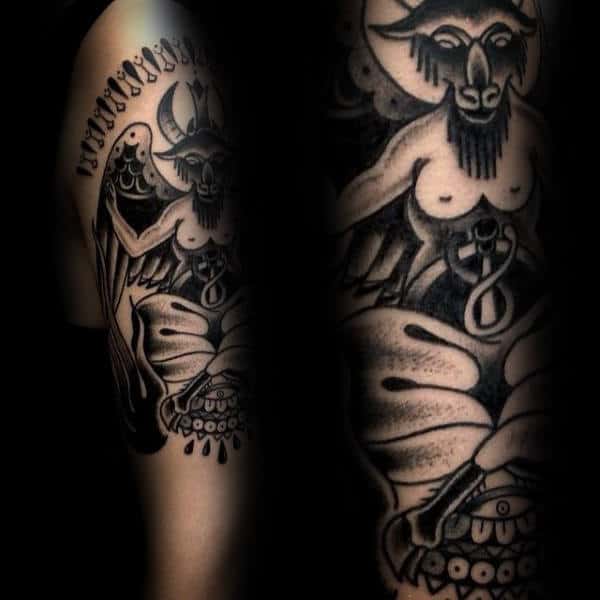 Traditional Baphomet Tattoo On Males Upper Arm