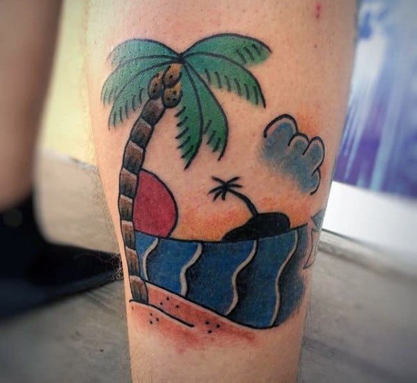 Traditional Beach Mens Small Lower Leg Tattoo