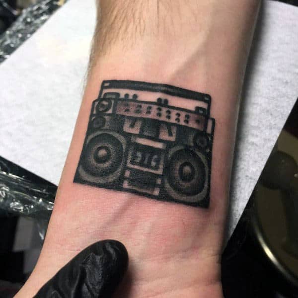 Traditional Boombox Mens Wrist Tattoos
