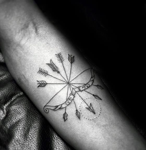 Traditional Bow With Arrows Guys Inner Forearm Tattoo