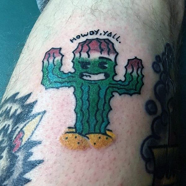 Traditional Cactus Tattoo Design For Guys
