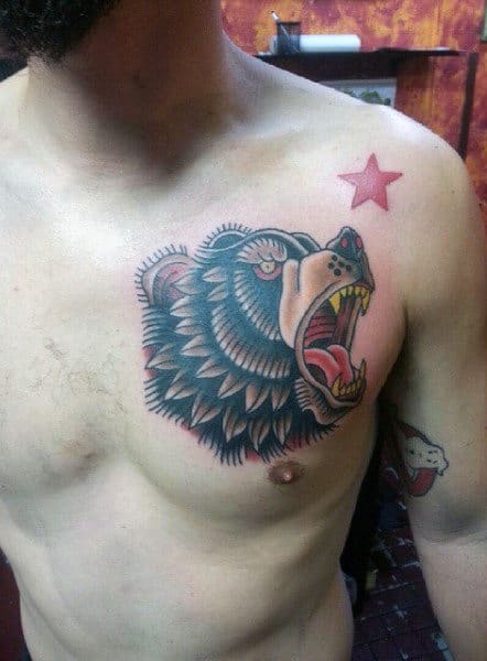 Traditional California Bear Guys Upper Chest Tattoo Designs