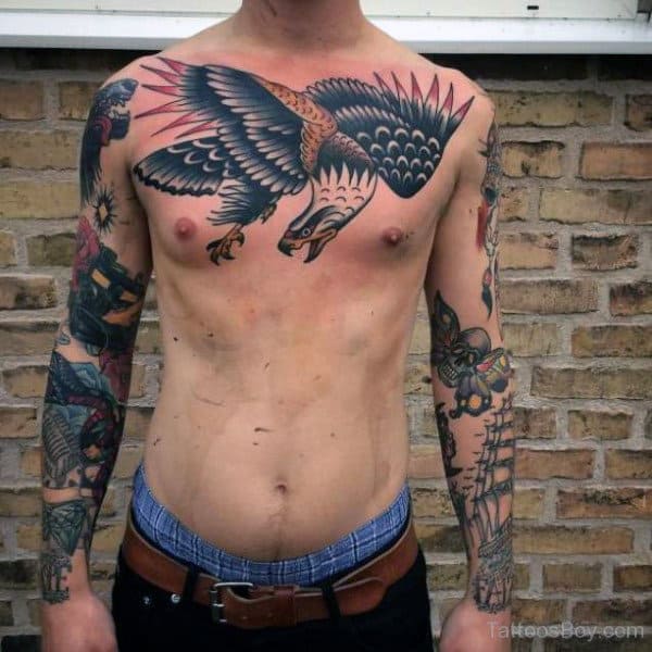 Traditional Chest Mens Flying Eagle Tattoo Inspiration