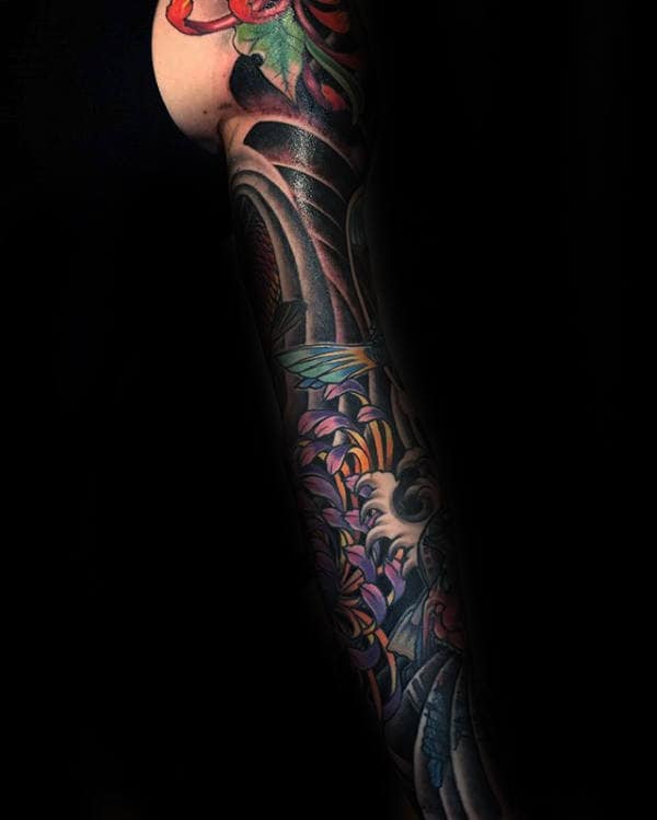 Traditional Chrysanthemum Japanese Male Full Sleeve Tattoo Design Ideas