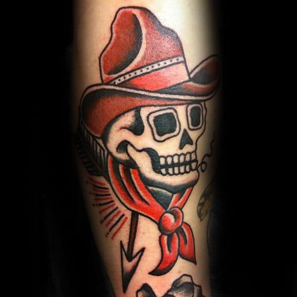Traditional Cowboy Skull Mens Arm Tattoos