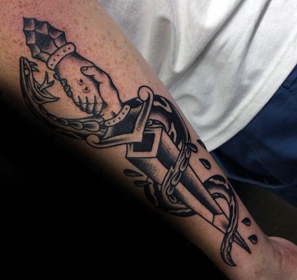 Traditional Dagger Handshake Mens Forearm Tattoo