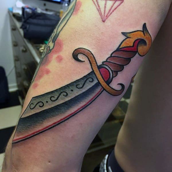 Traditional Dagger Tattoo Male Forearms