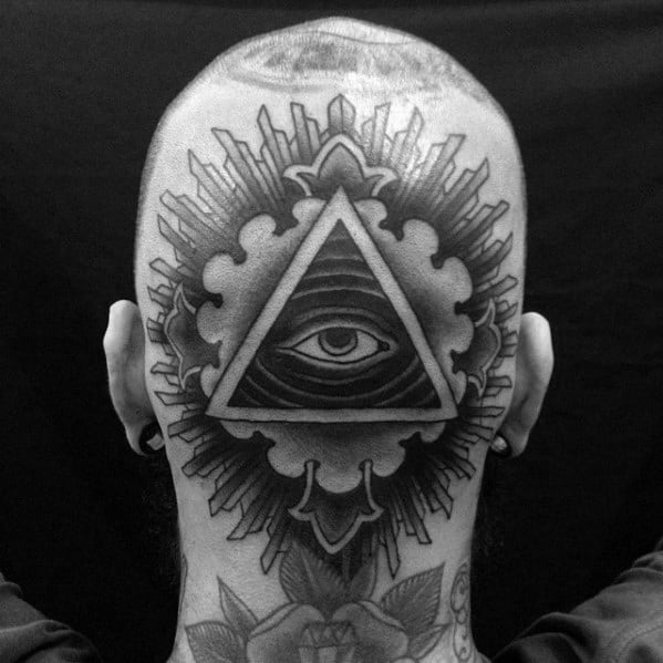 Traditional Eye Of Providence Mens Back Of Head Tattoo