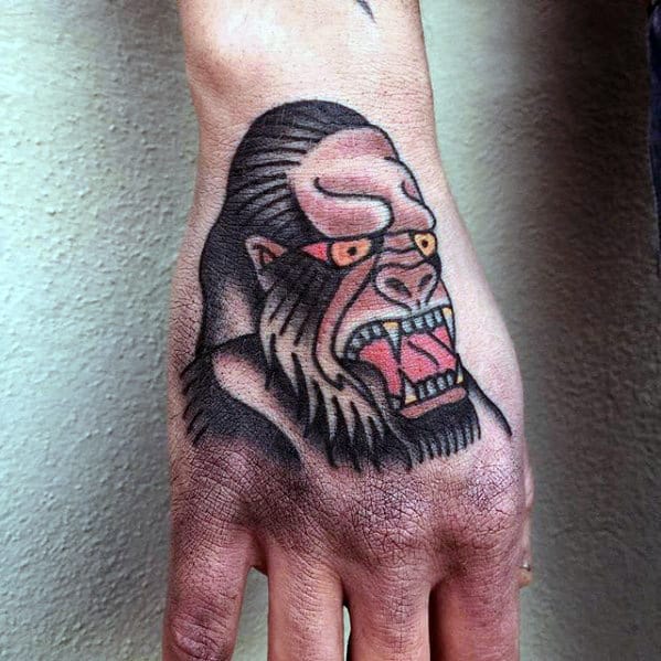 Traditional Gorilla Mens Hand Tattoo