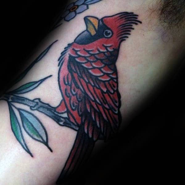Traditional Guys Cardinal Inner Arm Tattoo Design Inspiration