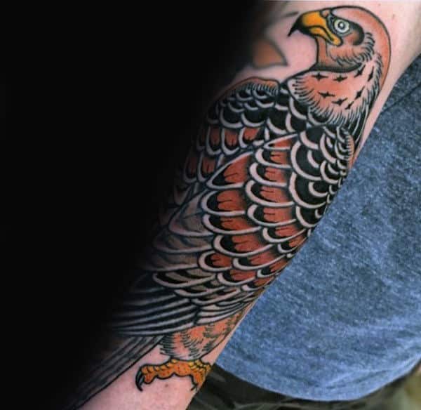 Traditional Guys Forearm Falcon Tattoos