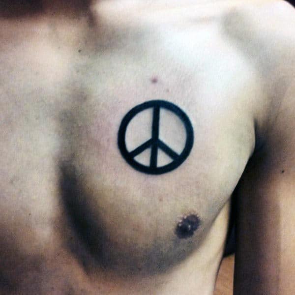 Traditional Guys Peace Sign Upper Chest Tattoos