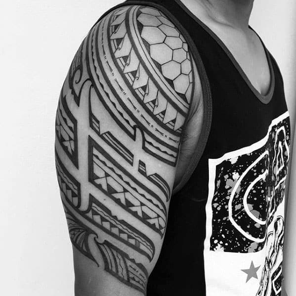 Traditional Guys Tribal Polynesian Tattoo Half Sleeve