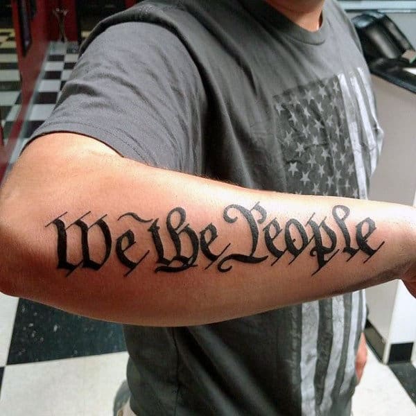 Traditional Guys We The People Patriotic Outer Forearm Tattoo