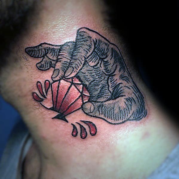 Traditional Hand With Diamond Mens Neck Tattoos
