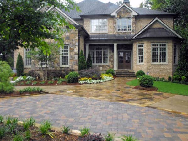 mulch-covered landscape driveway