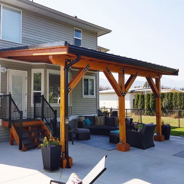 traditional home wood and metal cool patio roof design