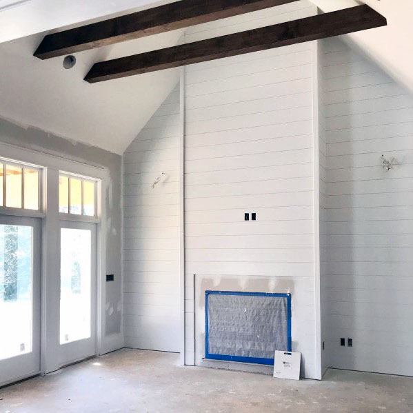 Traditional Home Wood Beams Design Ideas Vaulted Ceiling With Shiplap Walls