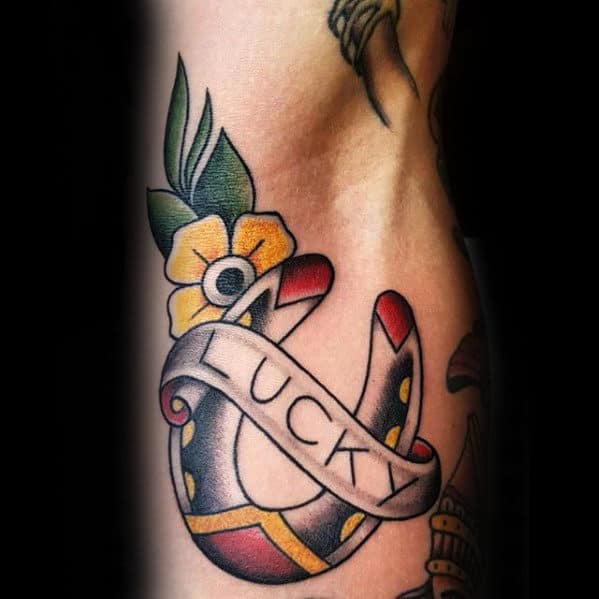 Traditional Horseshoe Lucky Guys Small Inner Arm Tattoo