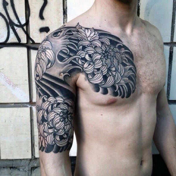 Traditional Japanese Insane Floral Male Half Sleeve Tattoo