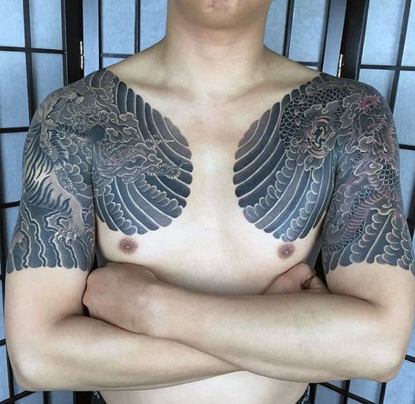 Traditional Japanese Mens Half Sleeve Dragon Tattoo