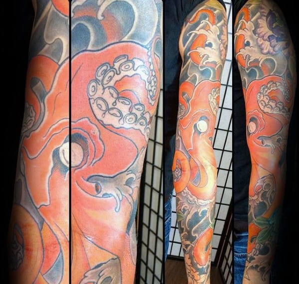 Traditional Japanese Octopus Male Sleeve Tattoo