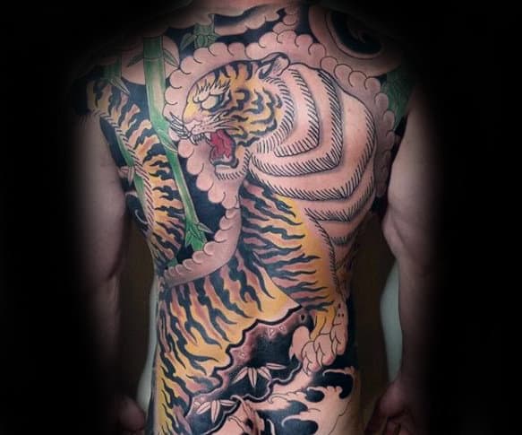 Traditional Japanese Tiger Mens Full Back Tattoo