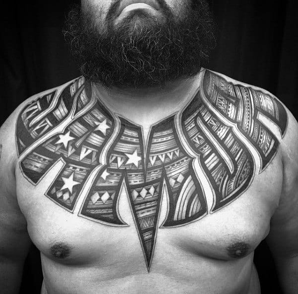 Traditional Lettering Tattoo Male Chest