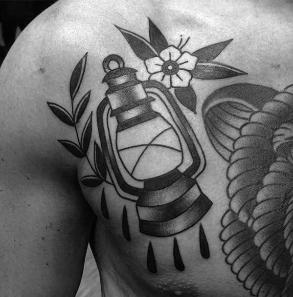 Traditional Male Lantern Tattoo Design Inspiration Upper Chest